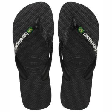 Imagem de Chinelo Sandália Havaianas Brasil Logo Preto Unissex, Preto, 45/46