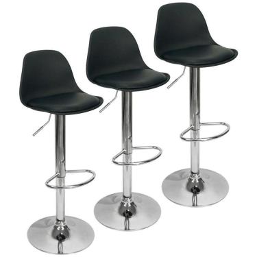 Imagem de Kit 3 Banquetas Joly Luisa Eames Giratória Cromada - Preta