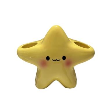 Imagem de Ioensy Suporte para escova de dentes em formato de estrela, com design fofo e divertido. Organizador de pincéis de maquiagem com base estável e