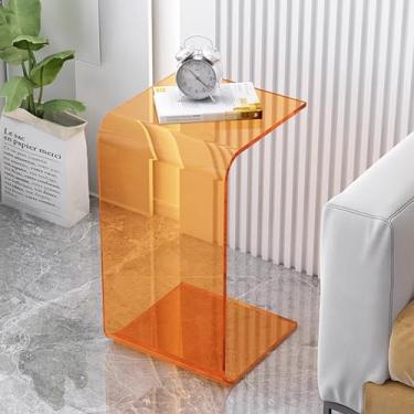 Imagem de Mesa de canto de acrílico, pequena mesa lateral de acrílico para espaços pequenos, mesa lateral transparente em forma de U, multiuso ou espaços pequenos, sala de estar, quarto, varanda (cor: laranja