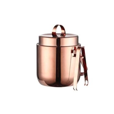 Imagem de Balde de gelo de dupla camada de aço inoxidável para festa com tampa e pinças para bar, banheira de bebida de festa (ouro rosa)