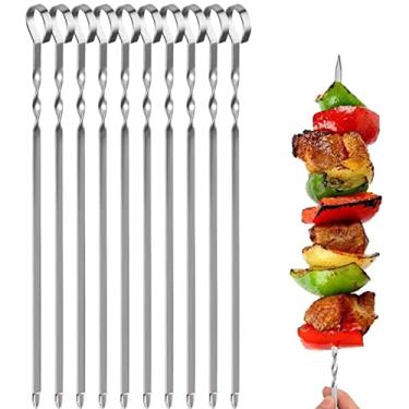 Imagem de 10 unidades de Espetos Aço Inoxidável Reutilizáveis para Churrasco Planos Metal Espetadas Ferramentas Cachorro-Quente Carnes Legumes Bife
