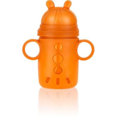 Imagem de Garrafa Copo Infantil Canudo De Silicone 290 mL | Copinho Infantil com Alça e Bico Seguro Para Crianças (Laranja)