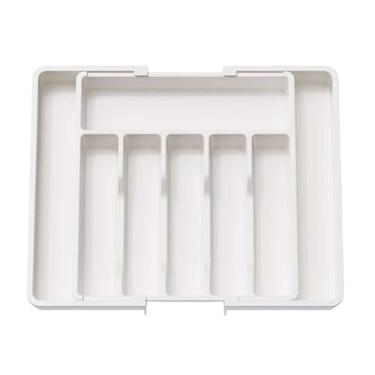 Imagem de Organizador de Talheres Expansível para Gaveta, Plástico, 33-57cm x 38cm x 5cm, com Divisórias Modulares, Retangular (Branco)