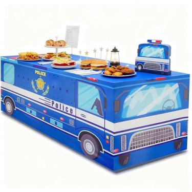 Imagem de xbaiyanr Toalha de mesa de carro de polícia, decorações de festa de aniversário da polícia, lembrancinhas de festa policial para chá de bebê, festa de aniversário, academia de polícia, suprimentos de