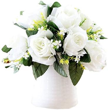 Imagem de Vaso de estilo europeu, conjunto de buquê de flores falsas, decoração de rosa, decoração de casa, sala de estar, vaso bonito (tamanho: estilo cinco) ()