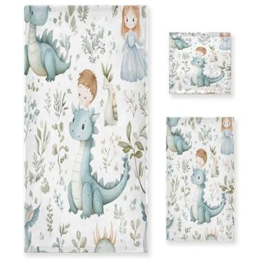 Imagem de xigua Conjunto de toalhas de banheiro dragão fofo aquarela absorvente macio 3 peças toalha de banho toalha de mão toalhas decorativas para banheiro, academia, hotel, praia, piscina