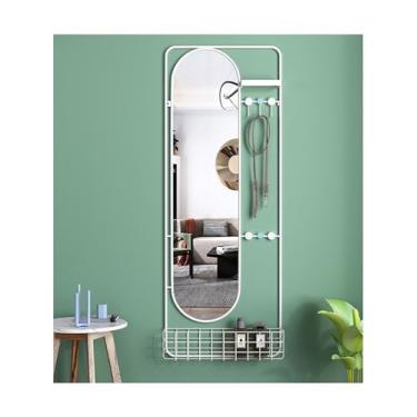 Imagem de x3anggyt5 Espelhos de comprimento total espelho simples montado na parede espelho de comprimento total espelho de metal montado na parede cabideiro integrado para roupas de casa espelho de corpo