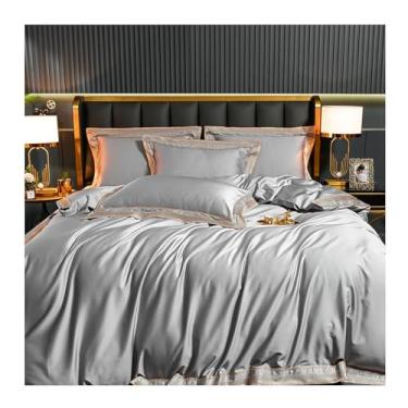 Imagem de x3anggyt5 Conjunto de capa de edredom de algodão cinza escuro de 4 peças, algodão egípcio, luxuoso, macio e respirável com fecho de zíper (cinza claro, cama de 1,5 m - 200 x 230 cm)
