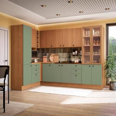 Imagem de Cozinha Modulada Pixel Kappesberg 100% MDP Canela/Verde Frevo 456cm