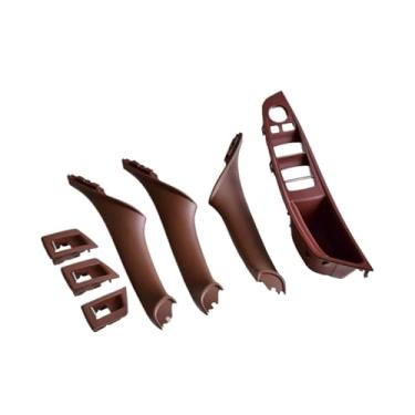 Imagem de 7 pçs volante à direita rhd Compatível com bmw série 5 f10 f11 520 525 preto interior do carro maçaneta da porta painel interno puxar guarnição capa braço(Model B Redbrown)