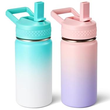Imagem de Fijinhom Garrafa infantil de 340 g, garrafa de água infantil para meninos e meninas com tampas de canudos, garrafa térmica isolada a vácuo de aço inoxidável 304, livre de BPA, roxo sonhador + sal