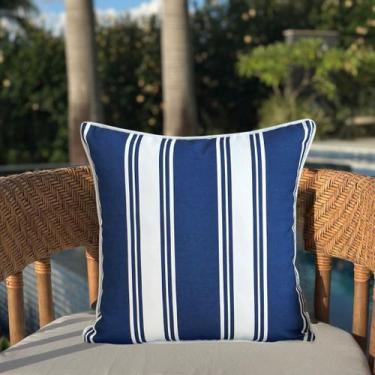 Imagem de Capa Almofada Praia Impermeável Listras Azuis 45x45 - AMOFADAS