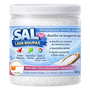 Imagem de Sal Lava Roupas Marinho Puro, Auxiliar de Lavagem sem Aditivos, Remove Manchas Leves, Neutraliza Odores, Preserva Cores, 500g