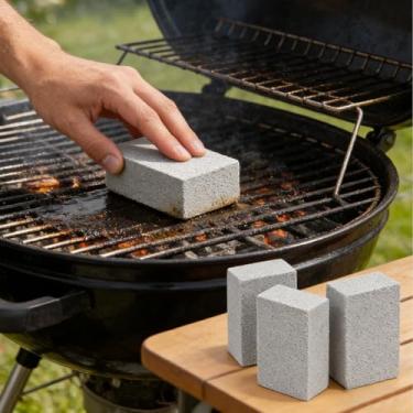 Imagem de Pedra-pomes para fogão, 3 peças, tijolo de limpeza para limpeza externa, fácil de remover manchas persistentes para grelha, piscina, churrasqueiras, fogão ao ar livre
