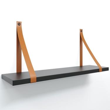 Imagem de Prateleira Em Mdf Preto 50x15cm Com Alça Cor Caramelo