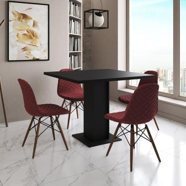 Imagem de Mesa Jantar Londres Quadrada Preta 90Cm 4 Cadeiras Eames Estofadas Vermelho Madeira