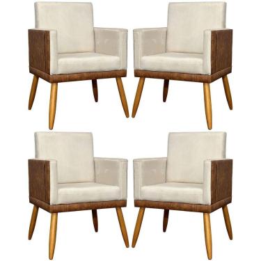 Imagem de Kit 4 Poltronas Modernas Lis Corino e Pé 30cm - Bege Suede Corino
