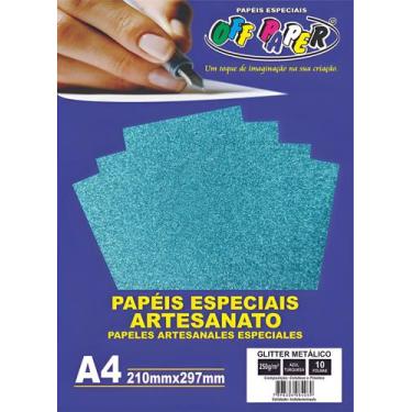 Imagem de Papel Glitter Metalizado A4 Azul Turquesa 250g 10fls Off Paper