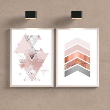 Imagem de Kit 2 Quadros Abstratos Geométricos Rosê 45X34 Vidro Branca - Quadros 
