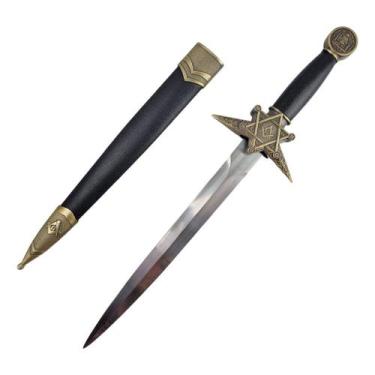 Imagem de Adaga Maçonica Cerimonial Triângulo Compasso Com Bainha Haste em Aço O