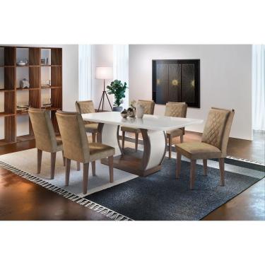 Imagem de Conjunto Sala De Jantar Jade Com 6 Cadeiras Rufato Off White / Cafe