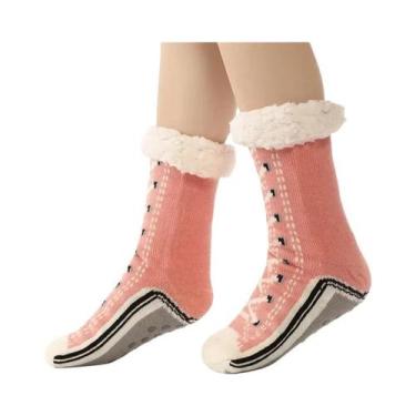 Imagem de Meia Pantufa Feminina Térmica De Inverno Com Pelúcia Antiderrapante Qu