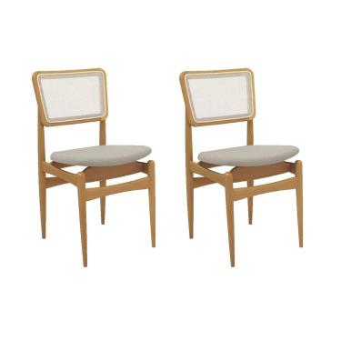Imagem de Kit 2 Cadeiras Sala Jantar Stela 1CMM013CA Premium Madeira Maciça 2 Un Carvalho/Linho Bege Caqui/Tela Bege - Kappesberg
