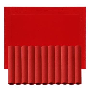 Imagem de Jogo 12 Lugar Americano Retangular Mesa Pvc Vermelho Executivo 30x45cm Em Casa Tem