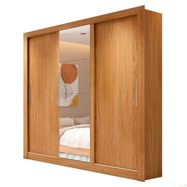 Imagem de Guarda Roupa Casal Grande Com Espelho 3 Portas Marrom Glass