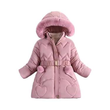 Imagem de Casaco De Inverno Para Meninas De 4 a 10 Anos Com Capuz, Zíper, Gola D