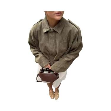 Imagem de Jaqueta Feminina Marrom De Camurça Sintética Com Gola, Coleção Outono 