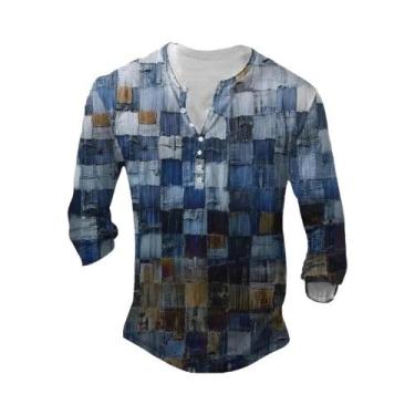 Imagem de Camisa Casual Masculina Vintage De Manga Longa Com Botões, Estilo Solt