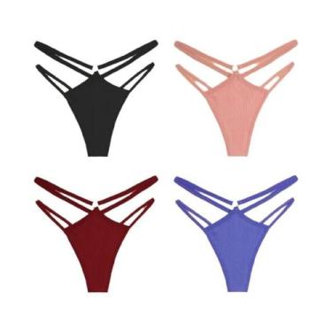 Imagem de Calcinhas De Algodão Listradas De Cintura Baixa Para Mulheres, 4 Peças