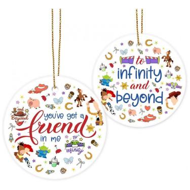 Imagem de Enfeite Cerâmico 34HD 2025 Disney, Você Tem um Amigo em Mim até o Infinito e Além, Presente de Natal Cartunesco e Decorativo em Branco