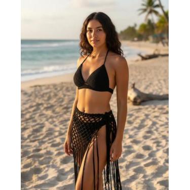 Imagem de Conjunto Top e Saia De Crochê Feminino Saída de Praia Moda Artesanal A