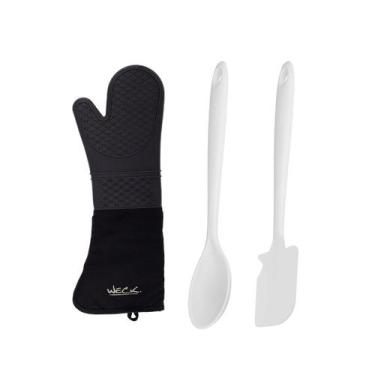 Imagem de Espatula Colher Silicone e Luva Profissional Cabo Longo 3un - WECK