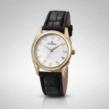 Imagem de Relógio feminino dourado pulseira de couro 32mm Champion social CH24660B-Feminino
