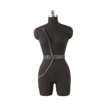 Imagem de Colete Feminino Gótico De Couro PU Com Cinto Largo Ajustável E Top Cur