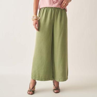 Imagem de Calça Pantacourt Liocel Ampla com Cintura Elástica - Bloom, Verde folh