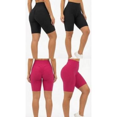 Imagem de Kit 2 Bermuda Bolha Academia Fitness Cós alto Para Mulheres Cor:Pink/P