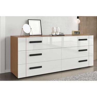 Imagem de Cômoda Solteiro Lisboa c/ 6 Gavetas Freijo/Branco - Politorno