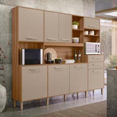 Imagem de Cozinha Compacta Hortelã 8 Portas 2 Gavetas Ipê/Fendy - Nicioli - Mult