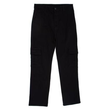 Imagem de Calça Feminina Sawary Plus Size Cargo Sarja Preto, Preto, 50
