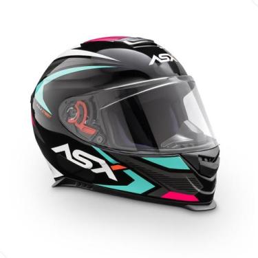 Imagem de Capacete Fechado ASX Eagle Street Preto com Tiffany e Rosa Brilhante, 