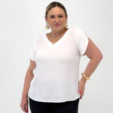 Imagem de Blusa Alpelo Plus Size Básica Manga Curta Feminina, 46, Alaska