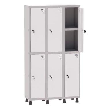 Imagem de Armário Guarda Volume Locker Roupeiro 3 Vãos 06 Portas Com Prateleira 