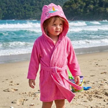 Imagem de Roupão Infantil e Bebê Atoalhado Unicórnio Rosa Tip Top, 1