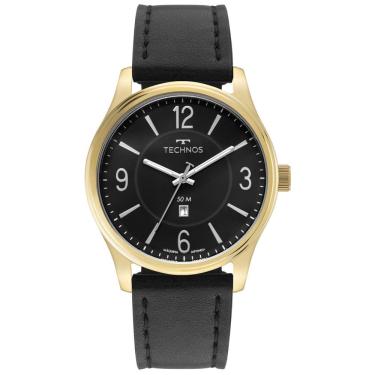 Imagem de Relógio Masculino Technos Steel Analógico Pulseira Couro Resistente Água 50M Dourado 2015CFH-0P