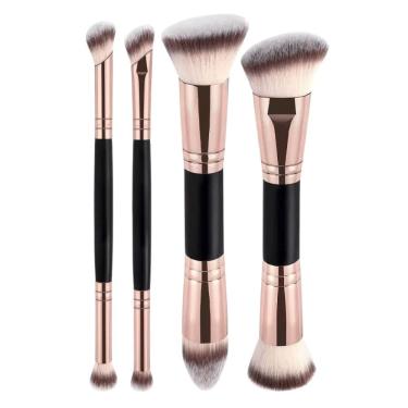 Imagem de Kit de Pincéis de Maquiagem 4 Peças para Pó Blush Sombra e Base Cerdas Macias Platina